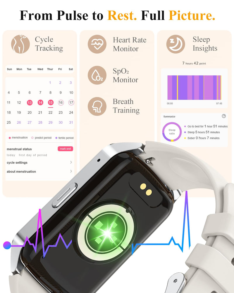 Fitness Smart Watch for Women Men, Step Counter Pedometer for iOS iPhone Android, IP68 Waterproof Activity Tracker with Calorie and Sleep Monitor, 110+ Sport Modes Smartwatch (Starlight) Starlight