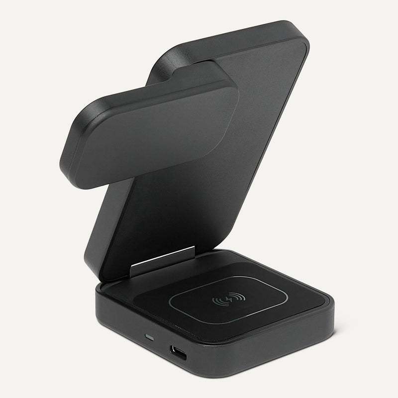 Amazon Basics MagSafe Compatible 25W Fast Charging Qi2.2 Certified 3-in-1 Wireless Charging Station, Foldable Stand for iPhone 17/16/15/14/13/12, Apple Watch, AirPods, with 45W Adapter, Black 2.78 x 3.91 x 4.06 in