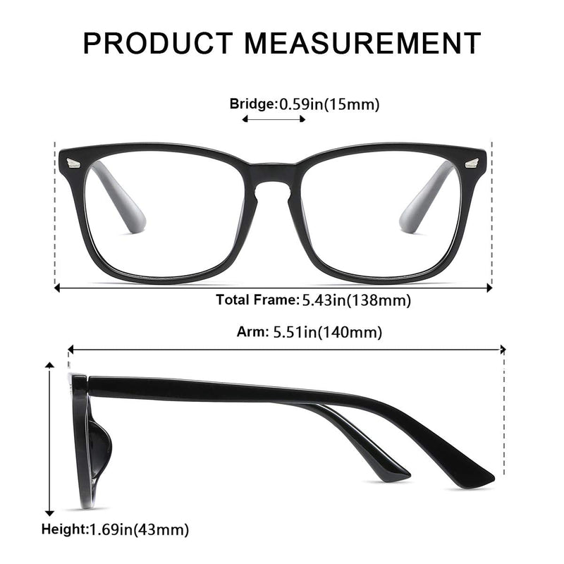 Square Blue Light Blocking Glasses,Computer/Gaming/Screen Glasses for Women or Men Black