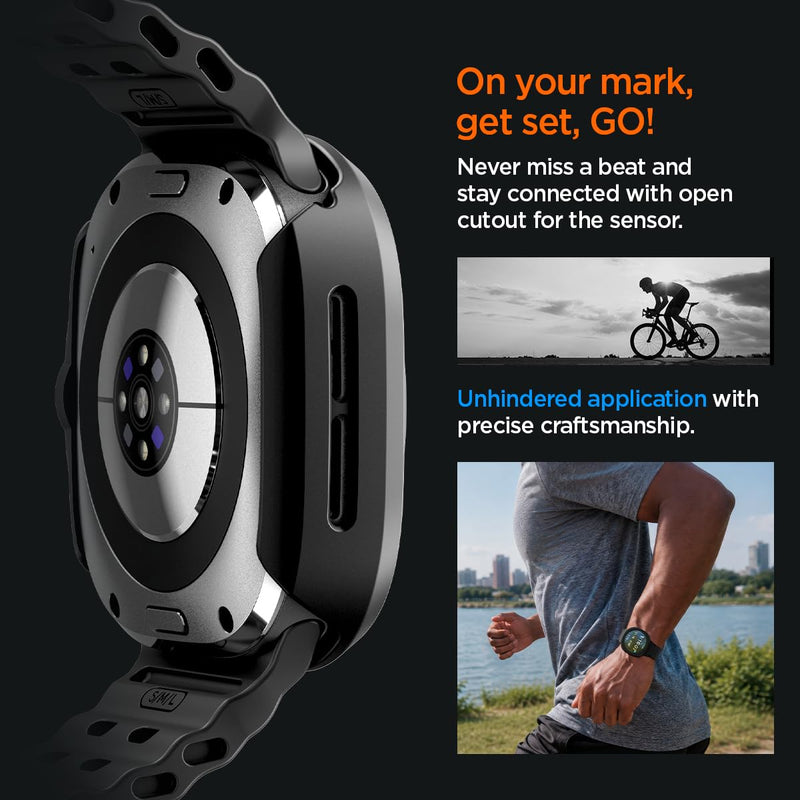 Spigen Thin Fit 360 for Samsung Galaxy Watch Ultra 2 Case (2026) | Touch Sensitive Tempered Glass Screen Protector Slim Lightweight Protective Scratch Resistant PC Cover - Black
