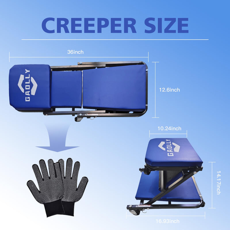 Garage Shop Creepers, Foldable Z Creeper 2-in-1 for Car, 36" Adjustable Roller Garage Chair Lay Down or Sit, 330 LBS Capacity Under Car Roller Creeper with 6 Swivel Casters