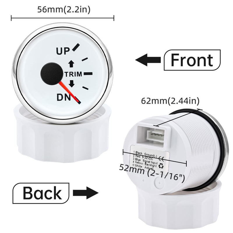 ARTILAURA Trim Gauge Meter 0-190ohms 7 Color UP-DN in Outboard Engine 52mm 2-1/6"for Yacht Boat Marine（White） White