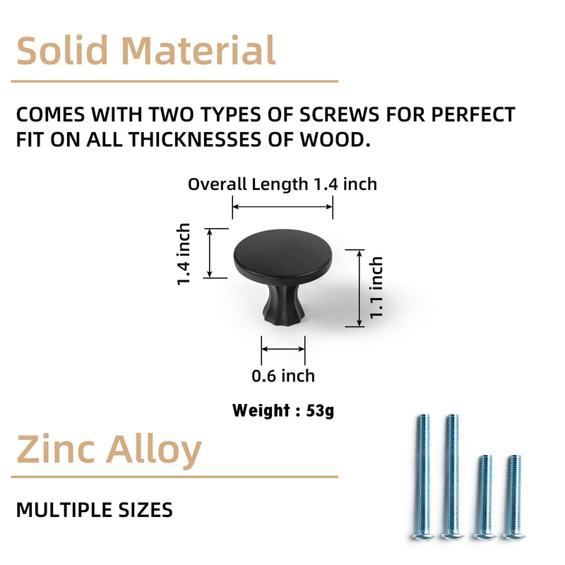 Goo-Ki 6 Pack Cabinet Knobs Matte Black Zinc Alloy Kitchen Drawer Knobs 2202-B-DAN