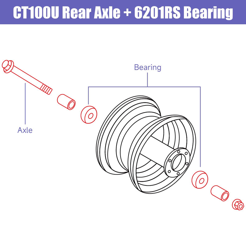 12mm 270mm Mini Bike Rear Axle Nut Bolt with 6201RS Wheel Bearings Replacement for Coleman CT100U Minibike 97cc 100cc 2.5 3.0HP Powersports Accessories Parts