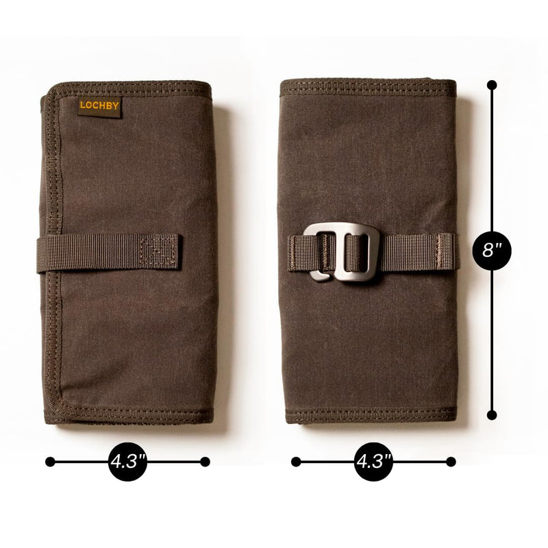 LOCHBY® Art & Electronic Organizer | EDC Roll-Up Tool Bag for Pen Lovers & Tech | Multi-Pocket with Elastic Loops for Pens, Cables, External Hard Drives | Stylish Waxed Canvas & Durable Aluminum Hooks Brown