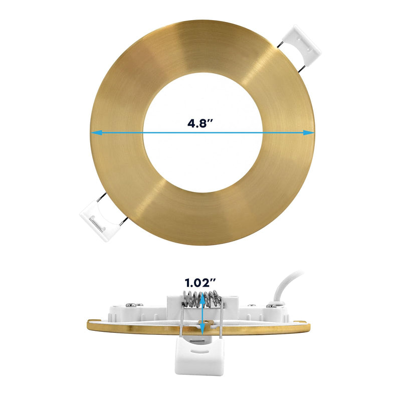 LUXRITE 4 Inch Ultra Thin LED Recessed Light with J-Box, 10W, 5 Color Options 2700K | 3000K | 3500K | 4000K | 5000K, Dimmable Wafer Lights, 750 Lumens, Brass Trim, Energy Star, IC Rated 1 Count (Pack of 1)
