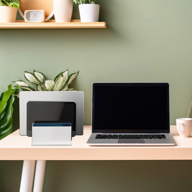 Frienda 4-Compartment Acrylic Vertical Laptop Stand, Can Accommodate with a Thickness of Less Than 2 cm, Fits Most Laptop(2 Pcs,White) White