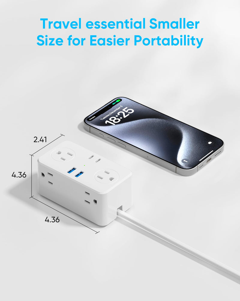 European Travel Plug Adapter, EU/UK/US Travel Adapter Power Strip, 6 AC Outlets, 20W USB C Power Delivery, 3ft Wrapped Around Extension Cord, Compact for Travel PD 20W for EU