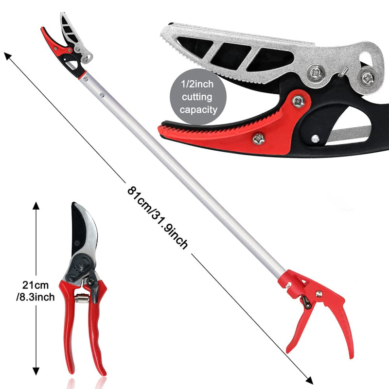 32-Inch Cut and Hold Pruners, Long-Reach Tree Pruner with Rotating Cutter Head, Long Pruning Shears for Garden, Fruit Picking, Branches Trimming