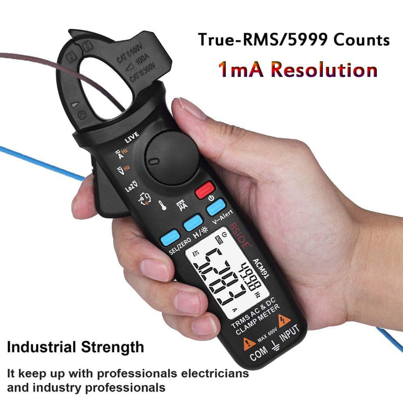 Accuracy Clamp Multimeters with Storage Bag NCV Led Light for AC/DC Current Home (ACM91 Black) ACM91 black