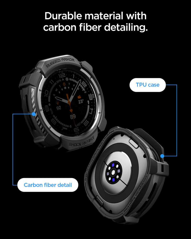 Spigen Rugged Armor for Samsung Galaxy Watch Ultra 2 Case (2026) | Durable Protective Flexible Scratch Resistant Shock Proof TPU Cover - Matte Black