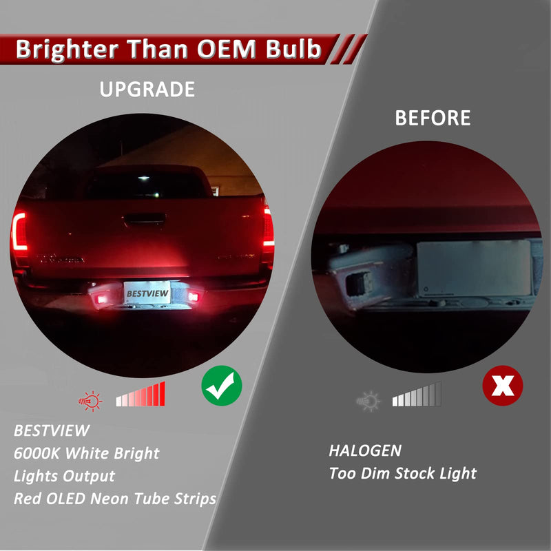 Bestview LED License Plate Light Tag Lamp Assembly - Tag Lights Led with Red OLED Neon Tube - Compatible with Chevy Silverado Suburban Tahoe GMC Sierra 1500 2500 3500 HD Escalade EXT, 2 Pieces Red&White LED