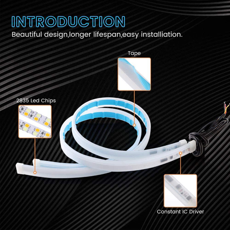 YM E-Bright DRL Led Strip Lights for Cars SUV Motorcycle Daytime Running Lights Turn Signal Bulb Sequential Switchback Led Strip Amber/Yellow & Blue (2Pcs 60CM/24 Inch) Blue/Yellow 60 CM