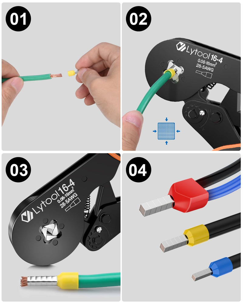 Ferrule Crimping Tool Kit, Lytool Wire Crimper Pliers (AWG 28-5/0.08-16mm²), Wire Ferrule Kit with Square Ratchet Crimper and 1200PCS Ferrule Connectors Wire Ferrules Terminals Kit Square Wire Crimping Pliers + 1200 Wire Ferrules