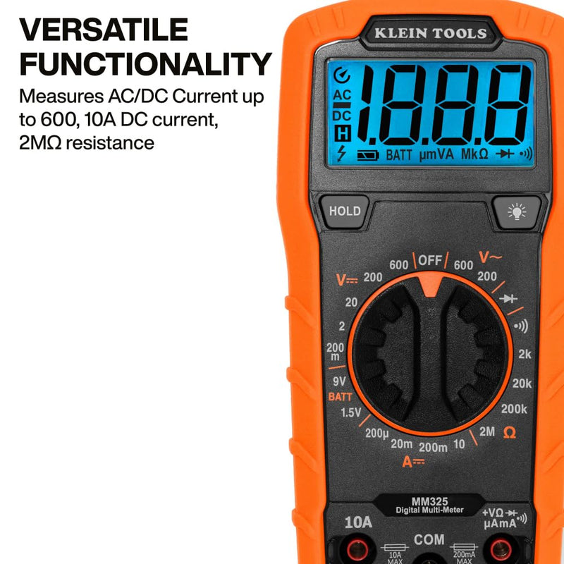 Klein Tools 80196 Digital Multimeter Kit with Case, Manual-Ranging 600V AC/DC Voltage Tester, Tests Batteries, Current, Resistance, Diodes, and Continuity, Protective Carrying Case Manual-Ranging w/Case