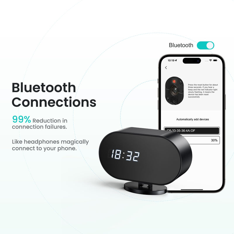 Hidden Camera Clock with 2 MP IR Night Vision WiFi 2000 mAh Motion Detection Spy Camera Portable for Home, Office