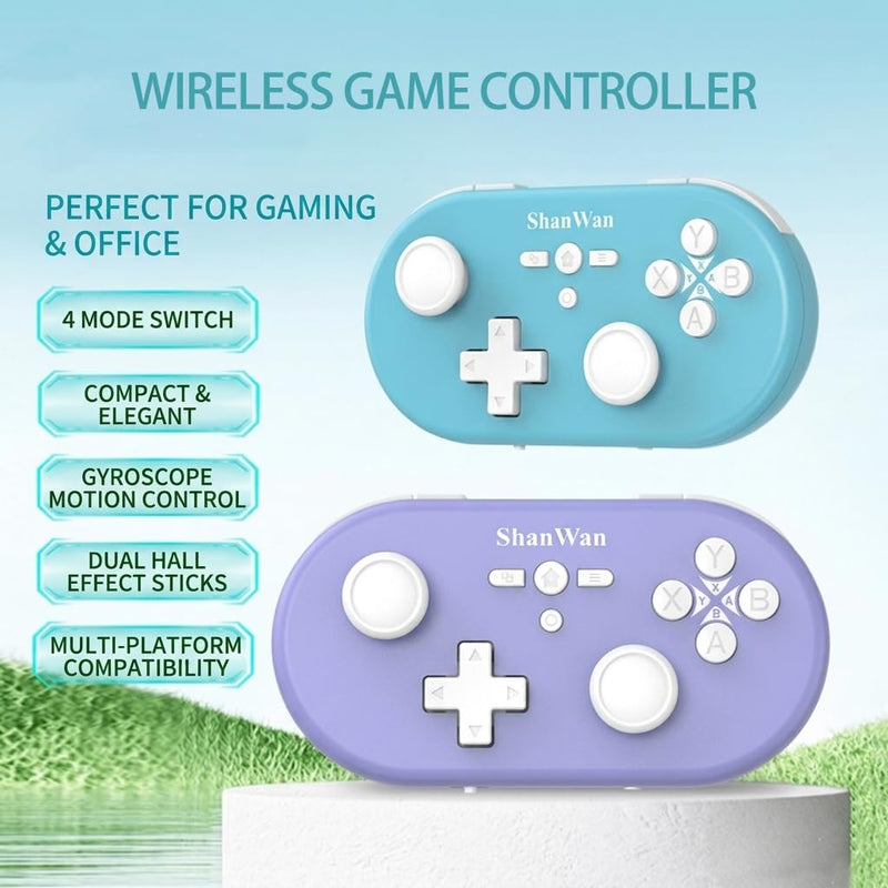 ShanWan wireless handheld controller, suitable for Switch/Switch 2/Android/iOS/PC/Steam Deck/phone, 1000Hz polling rate, with custom keyboard mode for Procreate drawing Bluetooth controller/6-axis gyroscope/vibration (blue) blue