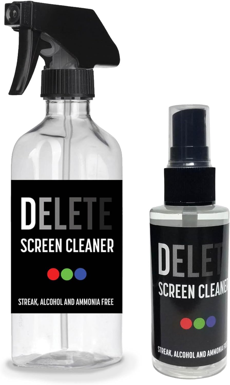 Delete Screen Cleaner Bundle -2oz & 16oz Spray Bottle Bundle | Premium Streak-Free, Alcohol & Ammonia-Free Solution | Gentle & Odorless | Clean and Protect Your Screens