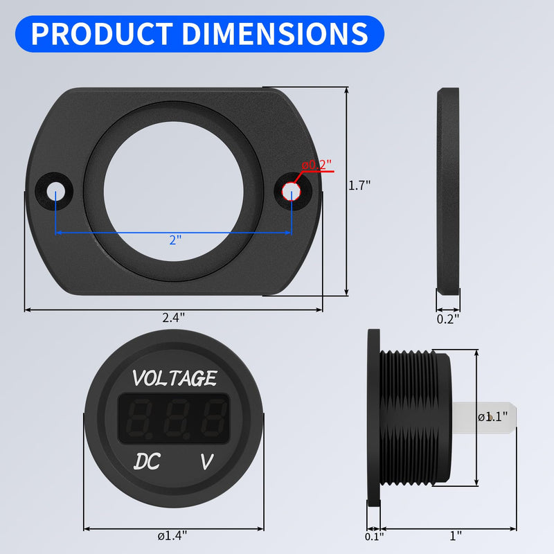DaierTek Voltage Meter 12V Red Voltage Gauge Waterproof 12 Volt Gauge 24V 36V Digital Display Voltmeter for car Truck RV ATV Boat Marine Red LED Voltmeter