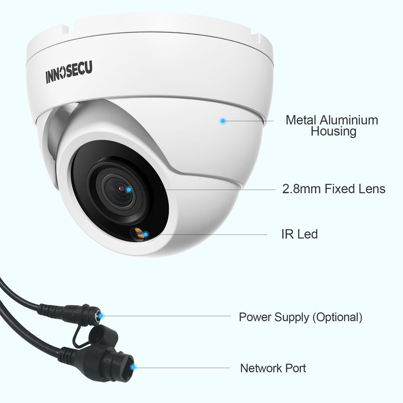 PoE Camera 4MP, Security IP Dome Camera for Outdoor Indoor Use, Buil-in Mic, 2.8mm Lens Wide Angle 110°, B/W Night Vision, Smart Motion Detection, Human&Vehicle Detection, IND4FR94C (White)