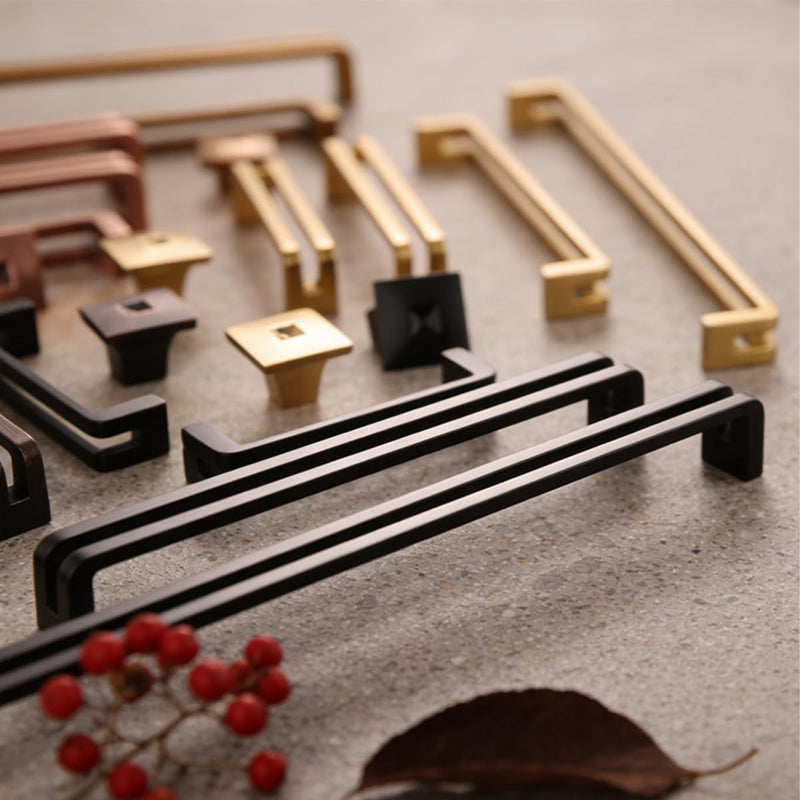 BOZWELL Matte Black Cabinet Pulls, Heavy Duty Solid zinc Alloy 5 Inch（128mm） Hole Center Vintage Brass Square Kitchen Drawer Handles for Cupboard Hardware Handles 6 Pack BZ7600 5 In Hole Centers