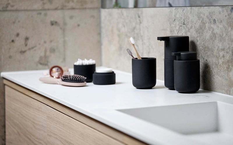 Zone Denmark Ume Shampoo Dispenser in Elegant Black - Stylish and Functional Bathroom Accessory - H 5", Dia 3.3", 8 oz