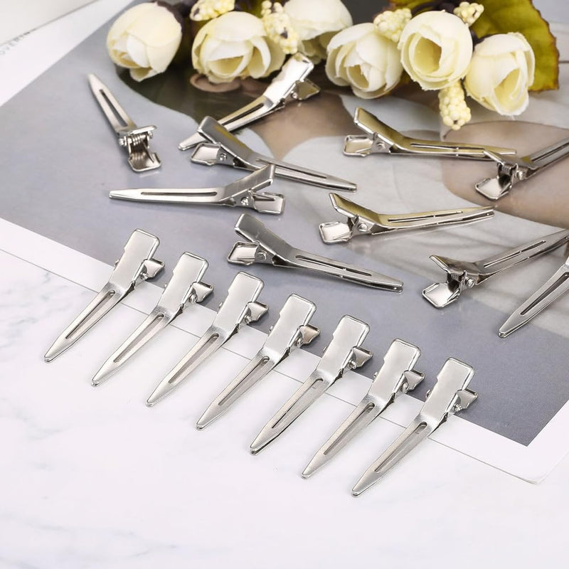 60Psc Duck Bill Hair Clips, 1.8 Inch Metal Hair Clips, Silver Hairs Styling Hairdressing Clip, Alligator Curls-Clip, Pin-Curl Metal Sectioning Rollers for Hair-Styling, Hair-Accessories, Hair-Coloring Sliver