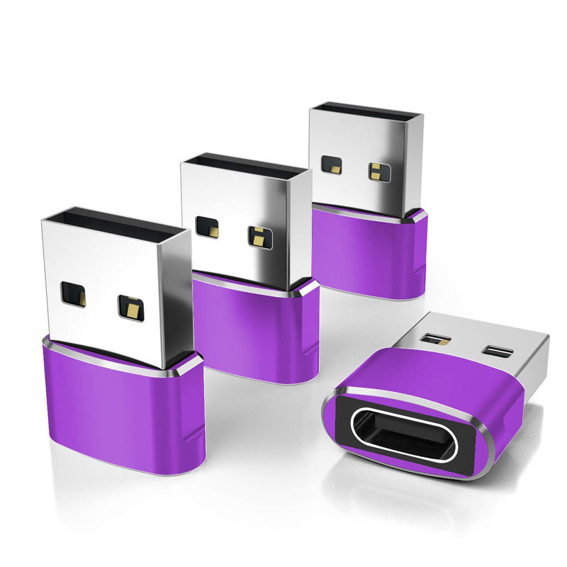 Elebase USB to USB C Adapter 4 Pack,Type C Female to USB A Male Charger Connector for Apple iPhone 12 13 14 15,iPad 8 8th 9 9th 10 10th Air 4th 5 5th Mini 6 6th Generation,Samsung Galaxy S22 S23 S24 Purple