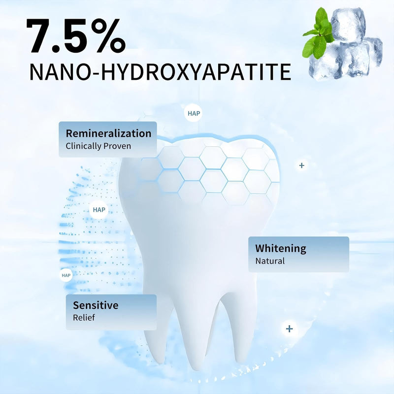 7.5% Hydroxyapatite Toothpaste, 7.5% Hydroxyapatite Toothpaste for Advanced Enamel Protection, Appropriate for Sensitive Teeth, Gentle and Effective Formula, Fresh Mint (3) 3