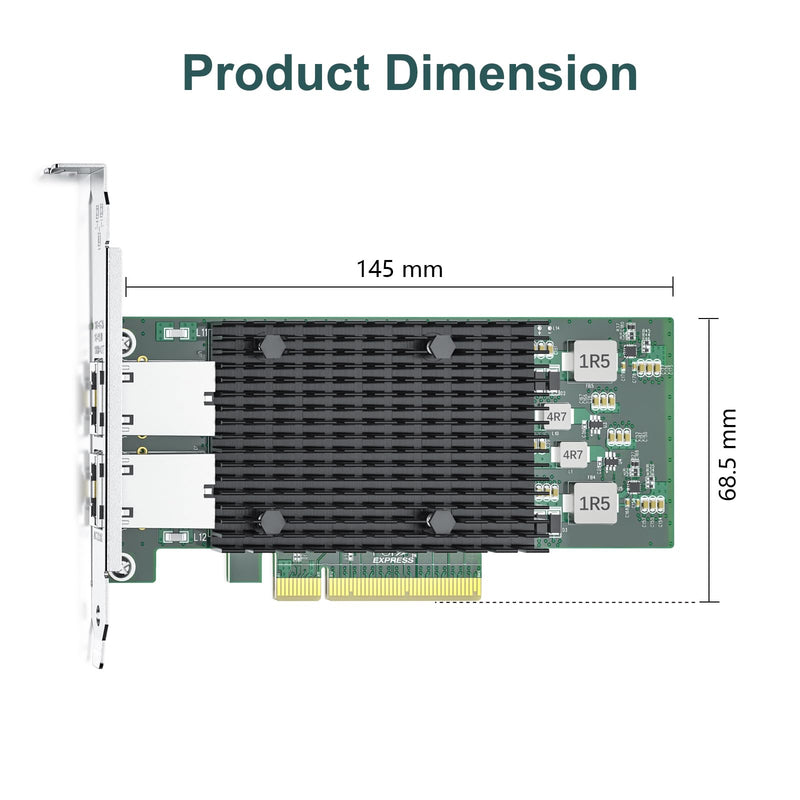 ipolex 10Gb Network Card Intel X540-T2 PCIE NIC Ethernet Card, Dual RJ45 Port, Intel X540-BT2 Controller, 10G Converged Network LAN Adapter, Support Windows/Linux/Vmware/ESX/Freebsd Server 2xRJ45 1pc