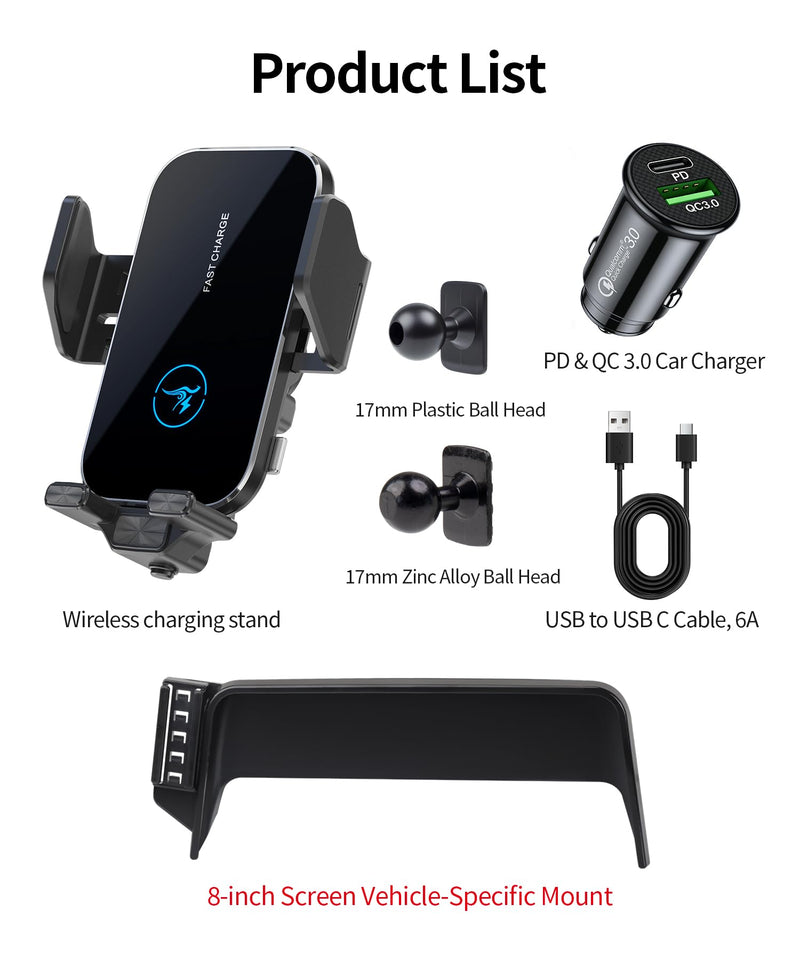 Wireless Charger Car Phone Holder for Nissan Rogue Sentra Altima 8" Screen | Rogue 2021-2026/Sentra 2020-2025/Altima 2019-2025, Auto clamp Cell Phone Mount Accessories 15W Qi Fast Charging Stand
