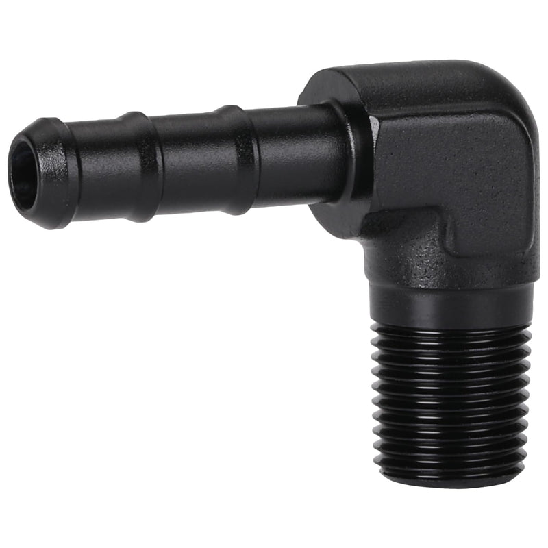 1/8 NPT Male to 1/4 Hose Barb Fitting Adapter 90 Degree Aluminum Black 1/8 NPT to 1/4 Barb Black - 90 Degree