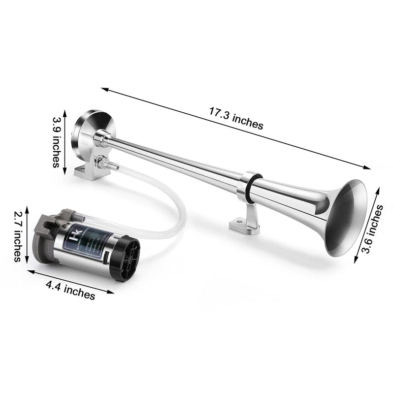 HK Replacement Air Compressor, 12V 150db Air Pump for Horn, Super Loud Car Horn Compressor Kit Chromed Zinc Single Trumpet for Any Vehicle Trucks Lorrys Cars Vans Trains Boats - Silver sliver