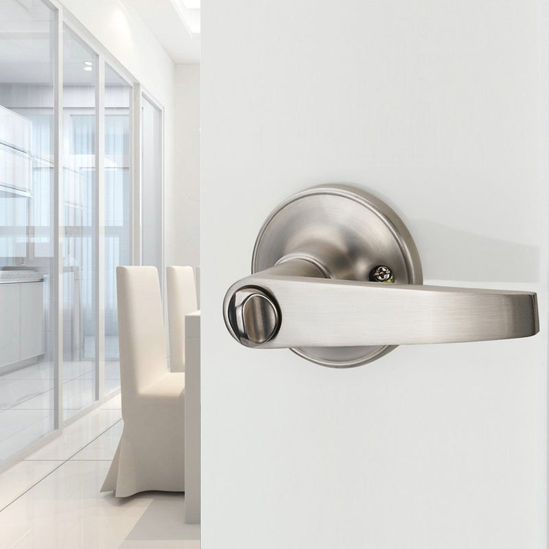 1 Pack of MANREN Lever Keyed Entry Door Lever Handle Lock, Universal Door Knob Hardware,Nickel Brushed Color (MR802ET) 1 Pack Entrance Nickel Brushed