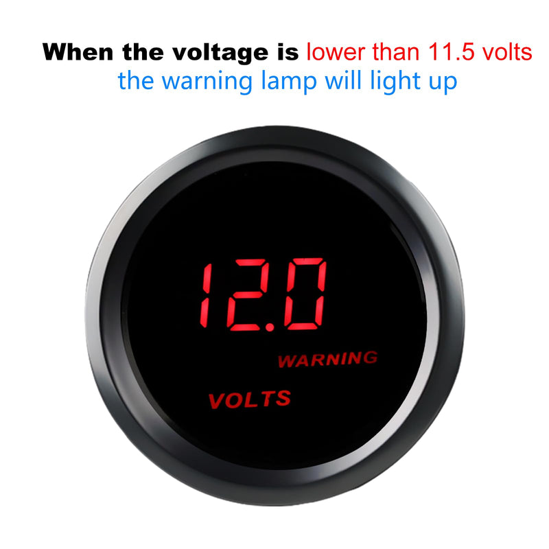 WATERWICH 2inch 52mm DC12V Voltmeter Red Digital LED Volt Gauge Voltage Meter Kit for Car Truck Marine Vehicle Automotive