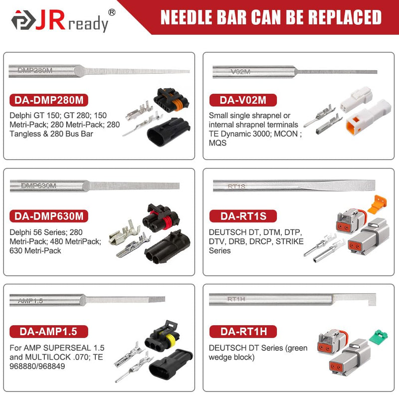 JRready ST5258 Electrical Pin Extractor Tool Kit with 6PCS Replacement Tips for AMP/Metri Pack/TE/JST/Deutsch Connectors, Pin Removal Tool Perfect for Car Repair Electrical Harness terminals