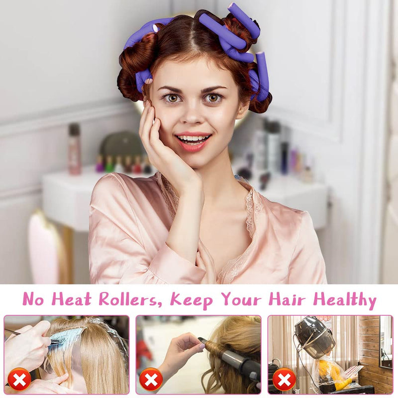 AOOWU 10 Pcs Flexible Hair Curler, Soft Foam Rollers Flexi Rods for Short Medium Long, Rubber Twist Roller, Heatless Sleeping Hairstyle DIY Home Salon, Purple, 1.4cm 10 pcs - Purple