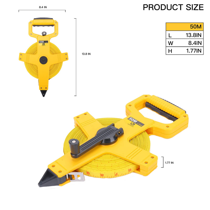 Open Reel Fiberglass Tape Measure, 165 Foot Tape Measure by 1/2-Inch, Inch/Metric Scale for Engineer,Outdoor, Athletic Field, Impact Resistant ABS Shell (165FT/50M 50.3 m