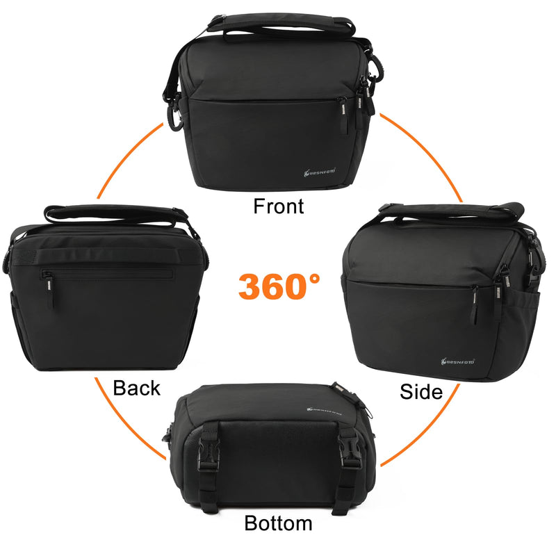 Camera Bag Crossbody Waterproof Sling Purse Case Small Photography Shoulder Messenger Bag Backpack with Tripod Holder for DSLR SLR Mirrorless Camera Black