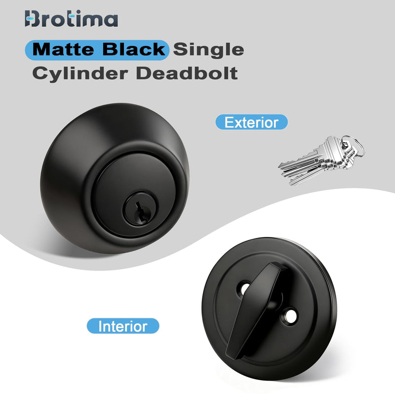 3 Pack Single Cylinder Deadbolts Flat Black, Keyed One Side Deadbolt Lock, Matte Black Interior & Exterior Door Hardware (for Entrance Lock and Front Gate) 3