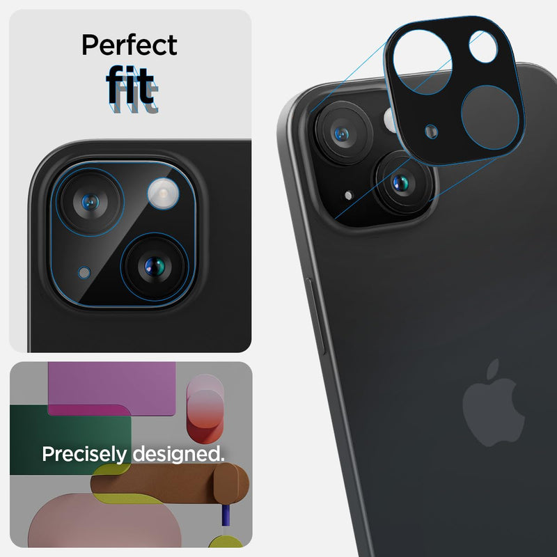 Spigen Camera Lens Screen Protector [GlasTR Optik] Designed for iPhone 15 Plus/iPhone 15 [Case Friendly] - Black [2 Pack]