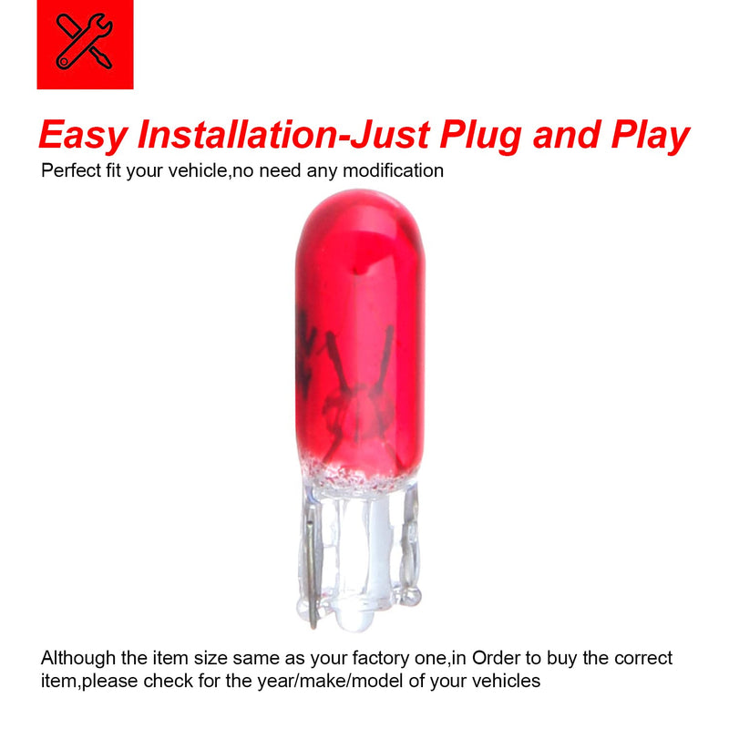 cciyu T5 17 86 206 Halogen Light Bulb Instrument Cluster Gauge Dash Lamp,20 Pack (red)