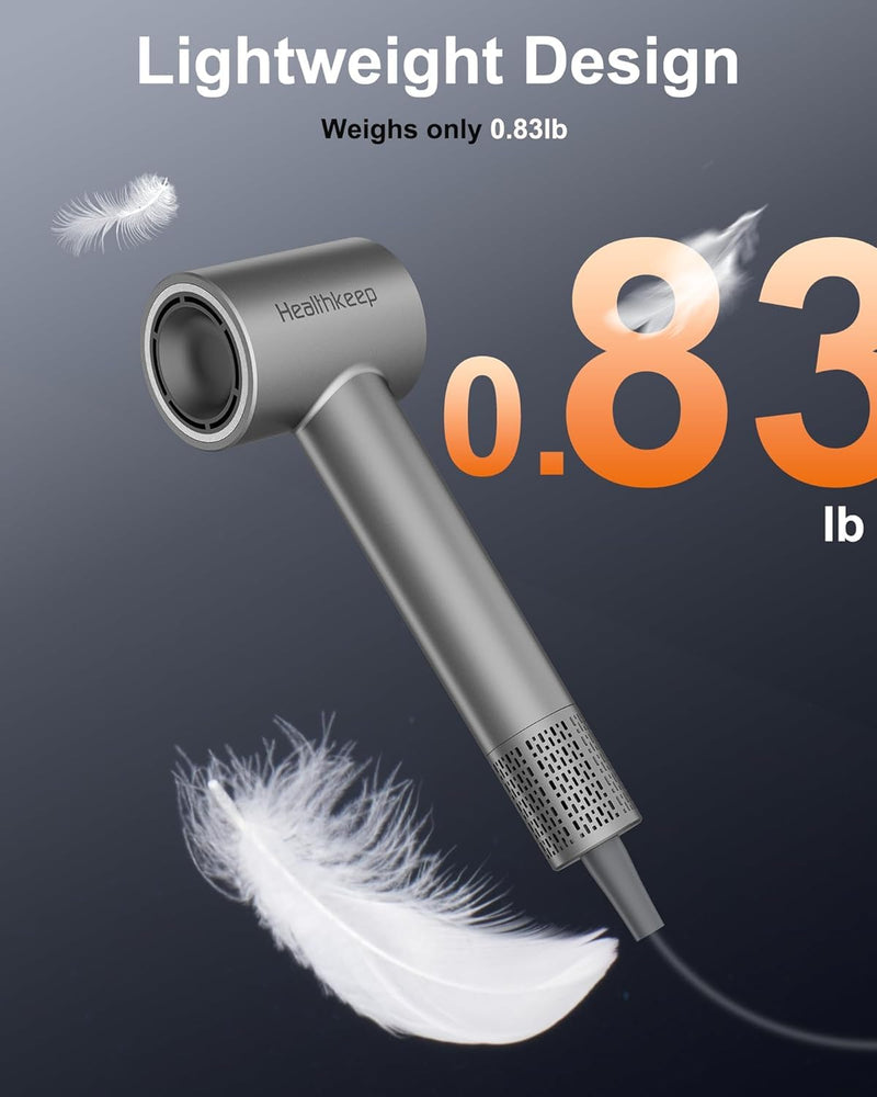 Healthkeep Hair Dryer with 2 Diffuser for Curly-Hair, High-Speed Constant-Temp 5 Mins Make Hairstyle, 200M Negative Ionic Blow-Dryer Moisturizing and Hair-Care, Low Noise 150,000 RPM Brushless Motor