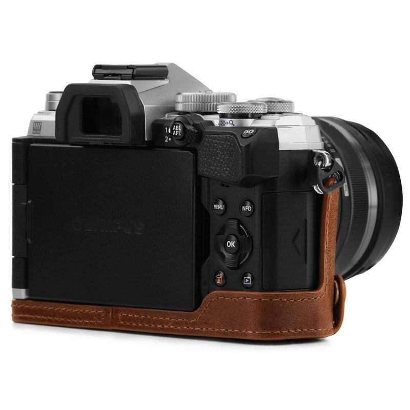 MegaGear MG1865 Ever Ready Genuine Leather Camera Half Case Compatible with Olympus OM-D E-M5 Mark III - Brown
