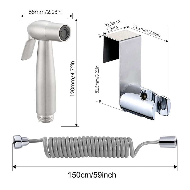 Bidet Sprayer for Toilet - Stainless Steel Sprayer Shattaf Toilet Bidet Shower Head for Bathroom Sink or Toilet - with 59in ABS Flexible Telescopic Shower Hose and Bracket Holder