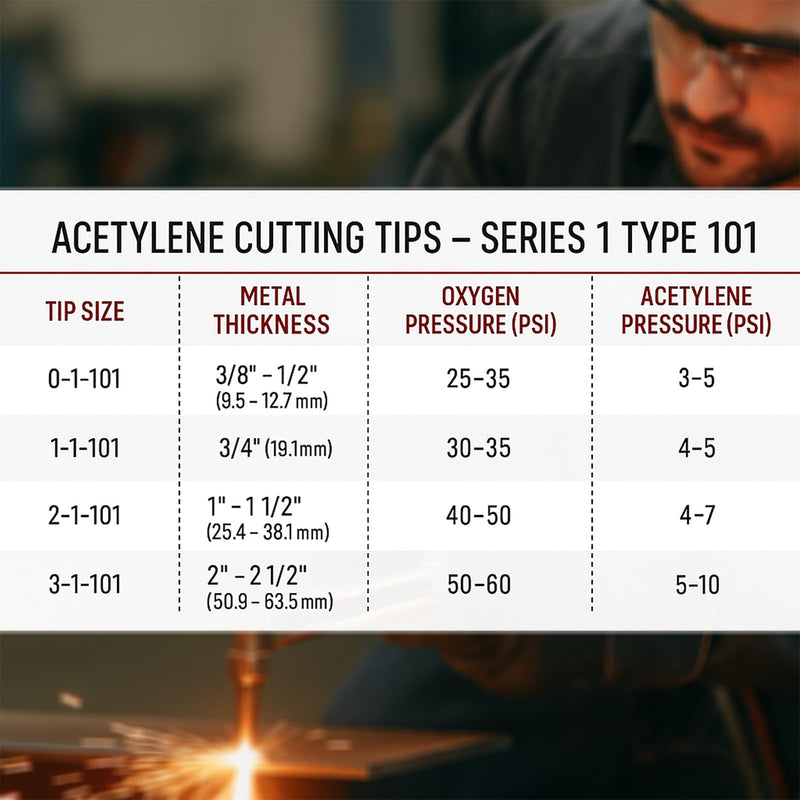 1-101 Series Acetylene Cutting Torch Tips Size 0-3, Fit for victor Style Heavy Duty Torch: CA 2460-90° etc, Include 0-1-101, 1-1-101, 2-1-101, 3-1-101, 4 Pack 1-101 Series: 0-1-101, 1-1-101, 2-1-101, 3-1-101