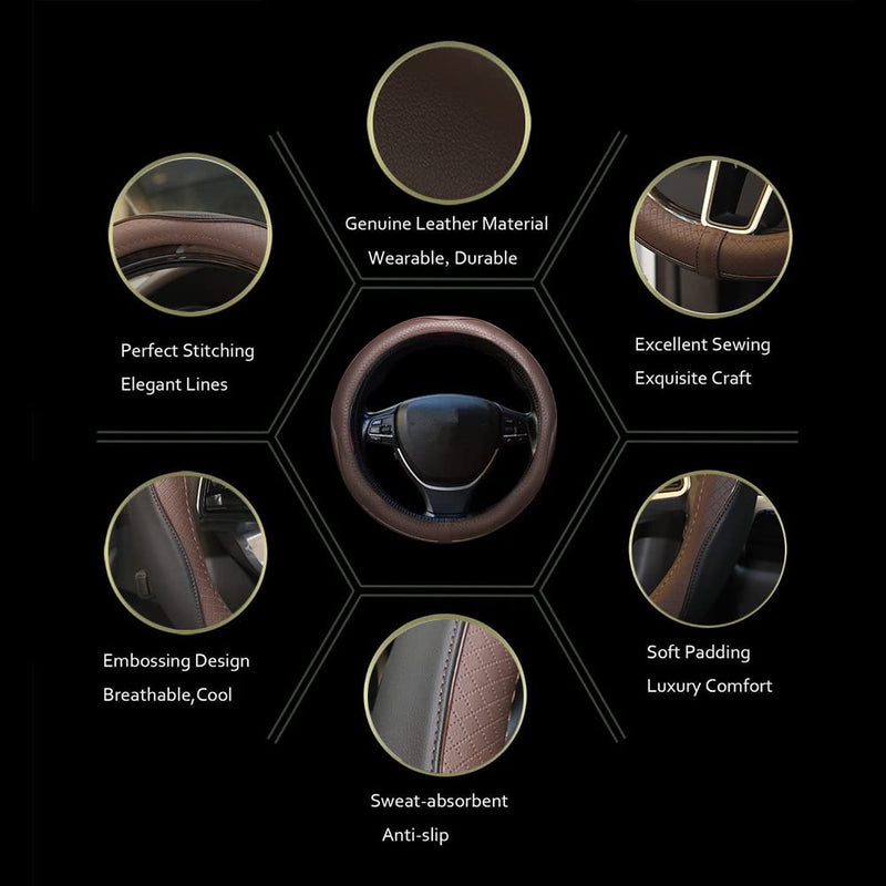  [AUSTRALIA] - Gomass Car Steering Wheel Cover, Anti-Slip, Safety, Soft, Breathable, Heavy Duty, Thick, Full Surround, Sports Style (Black Brown) Black And Brown