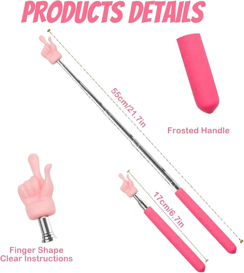 2Pcs Extendable Teachers Pointer for Classroom, Telescopic Hand Pointer Finger Pointers Stick, Retractable Classroom Pointers for Elementary Kindergarten Teacher, Classrooms Supplies(Rose Red)