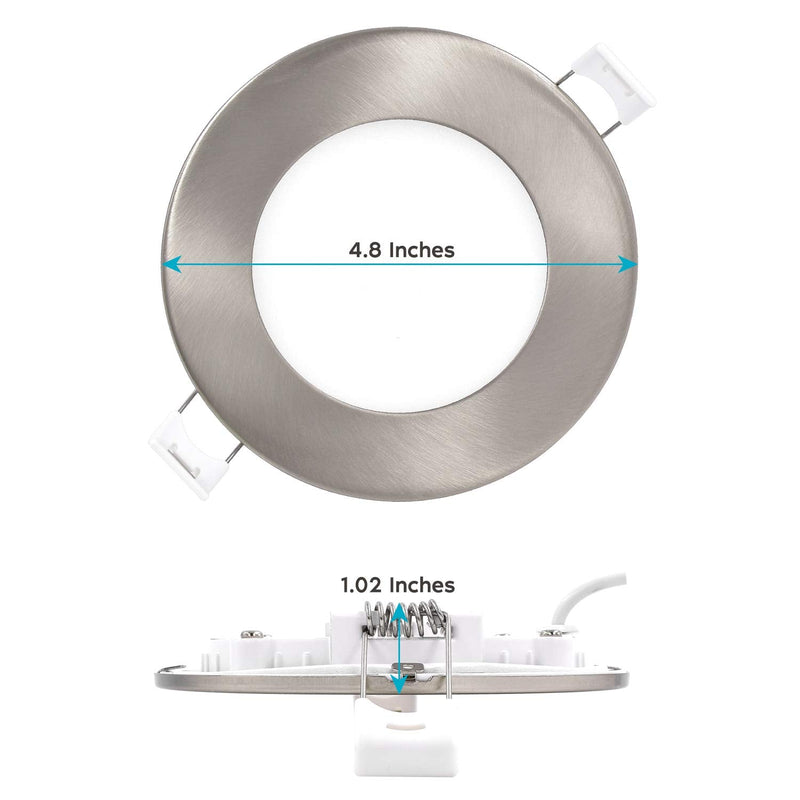 LUXRITE 4 Inch Ultra Thin LED Recessed Light with J-Box, 10W, 5 Color Options 2700K | 3000K | 3500K | 4000K | 5000K, Dimmable Wafer Lights, 750 Lumens, Brushed Nickel, Energy Star, IC Rated 1 Count (Pack of 1) Brushed Nickel Trim