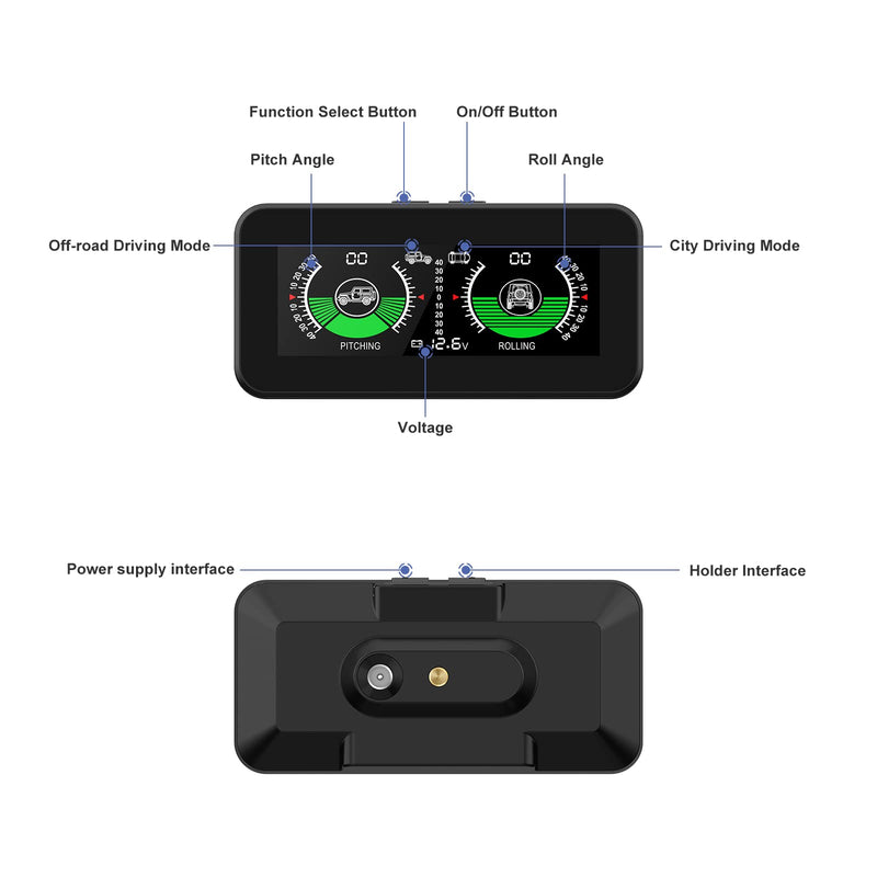 Digital Car Inclinometer Level Tilt Gauge Dual Mode, DC 5V-30V Automotive Slope Meter Clinometer Offroad with Built-in Multi-axis Gyroscope M50